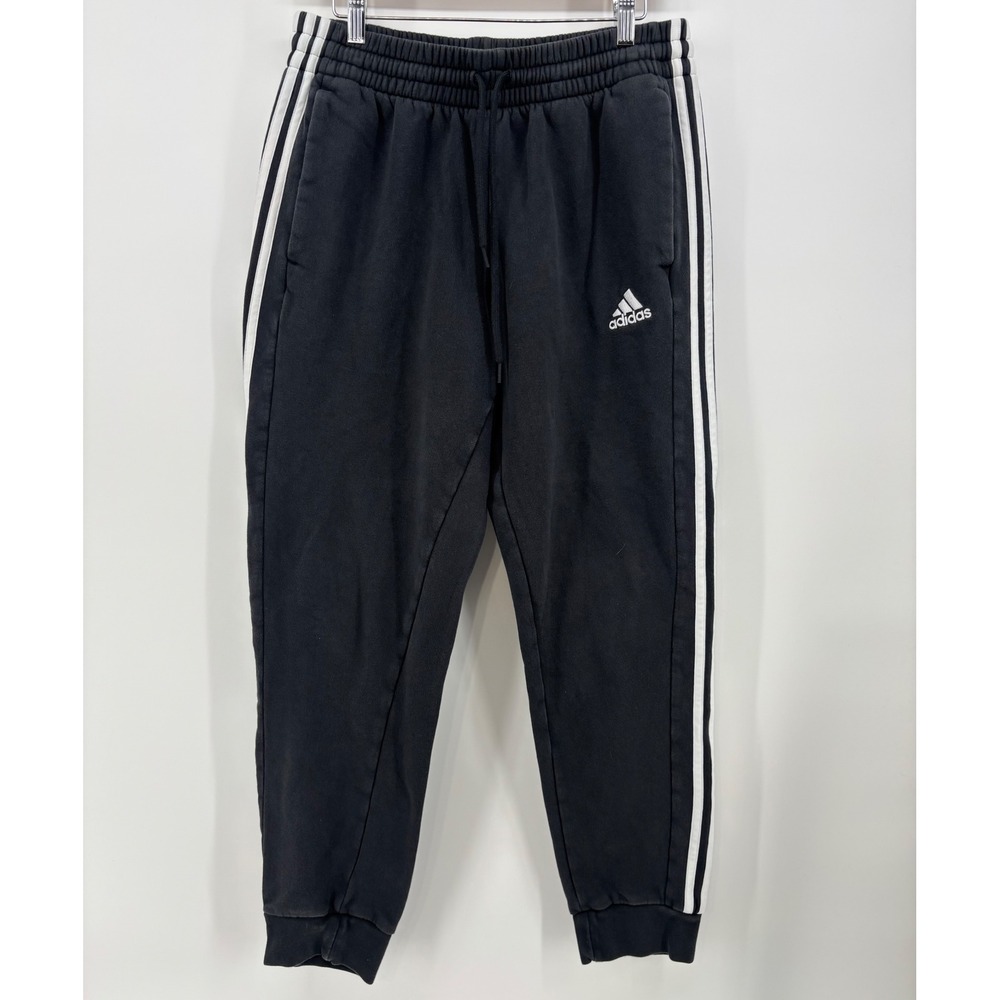 Adidas Mens Essentials 3-Stripes Fleece Joggers Black White Large